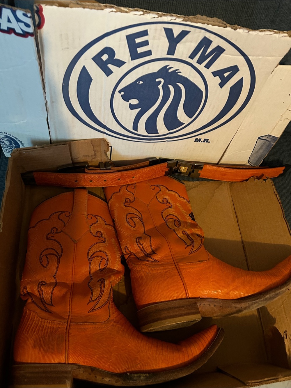 Men's Orange Leather Western Boots